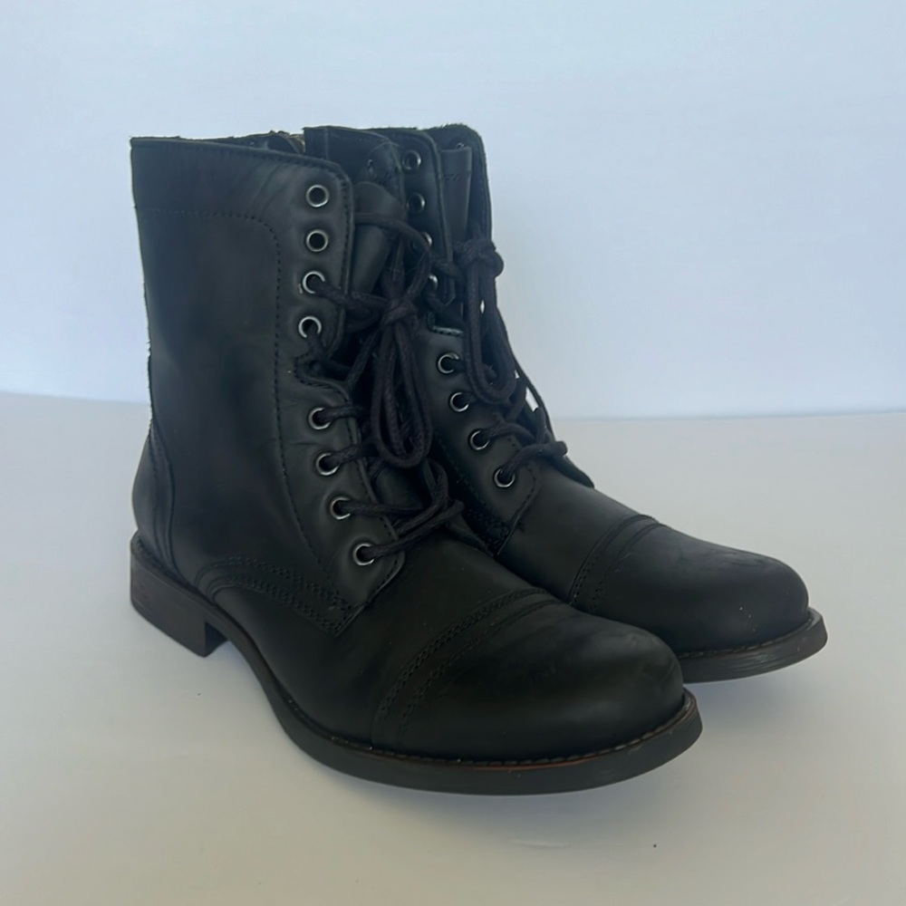 Steve Madden Troopa Combat Black Leather Lace Up Boots 8.5 #